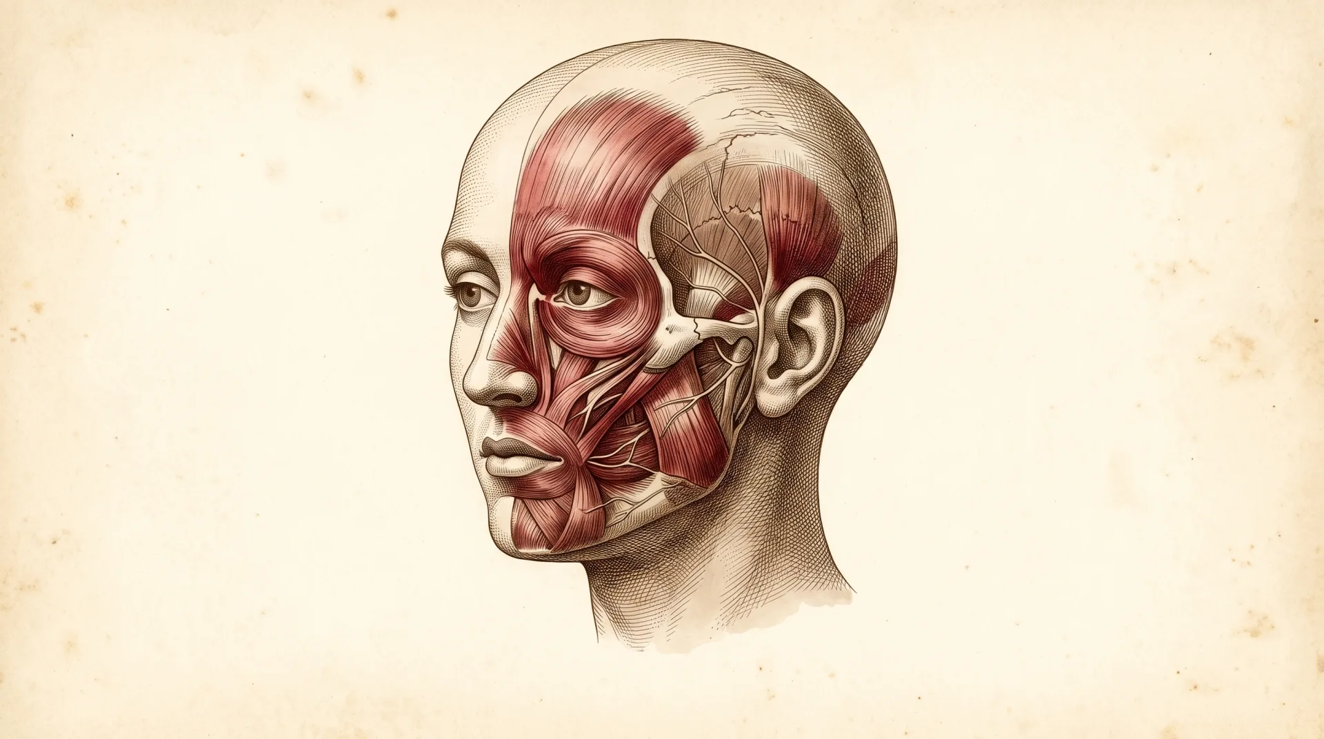 Prancha anatômica: face em meia-dissecção